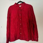 J. Jill Womens Shirt XL Red Button Up Blouse Flower Damask Romantic Roses Photo 2