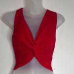 Active USA  Red Ribbed Knit V Neck Twist Tie Crop Top tank size medium Photo 1
