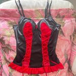 vintage coquette grunge red and black bustier silk lace up corset Photo 7