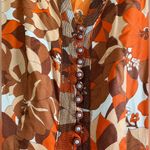 Vintage 60s Silk Floral Handmade Button Front Mini Dress Brown Size XL Photo 3