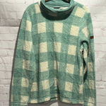 L.L. Bean Teal and Cream Fleece Plaid Pullover Sweatshirt Woman’s Size Medium Photo 0