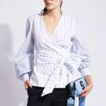 Ganni  Striped Wrap Blouse White Blue FR 36 US 4 Photo 0
