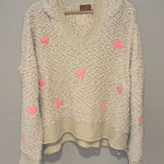 POL ANTHROPOLOGIE Hooded Oversized Cream Colored Sweatshirt with Hearts Medium Photo 0