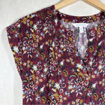 Garnet Hill Quinn Crêpe Blouse Top Shortsleeve Floral Burgundy Size XS Photo 2