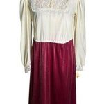 Vintage 70s Jerri Gee Lace Velvet Dress Sz Small Deadstock Small Pearl Button Pink Photo 0