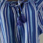 Wonderly Dress 1X Blue White Striped Dress Tiered Boho Puff Tassel Tie Coastal Photo 3