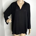 Joan Vass  Black Sheer V Neck Top Photo 7