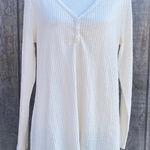 No Comment  Cream Waffle Tunic Crochet Back Long Sleeve Side Slits Top Size XL Photo 0