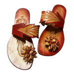 Klassic Leather Designs Red Leather Womens Sandals Sanvitalia Toe Post With leaf Size 10 Photo 0