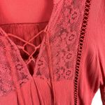 Maurice's Salmon Coral Pink 3/4 Sleeve Lace V-Neck Lined Shift Dress Size L Photo 2