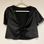 SheIn Black Open Front Tie Crop Top M Photo 0