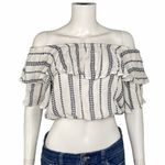 Paper Heart  White Blue Ruffled Off Shoulder Crop Top Y2K Festival Boho Size S Photo 1