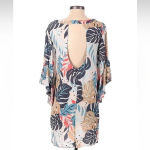 Saltwater Luxe  Coastal Palm Leaf Button Front Bell Sleeve Swim Coverup Size XS Photo 1