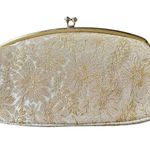 VTG Avon Kadin Gold Shimmer Floral Clutch Handbag Top Snap Satin Lining 10X5” Photo 2