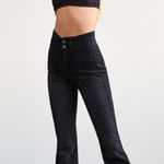 We The Free  Jayde Flare Jeans Black Stretch Denim Hi Rise Pintuck Size‎ 32S Photo 0