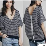Free People Something Special Back Zip Short Sleeve Sweater Navy & White Stripe Photo 1