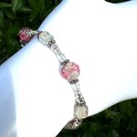 Sterling silver pink lamp work beaded bracelet Photo 2