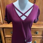 Glitz Criss cross front Burgundy T-Shirt, Sz L Photo 0