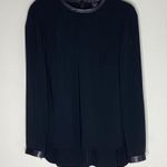 Ralph Lauren  Black Label Blouse Top Shirt Lambskin Leather Trim Zip Back Size 6 Photo 0