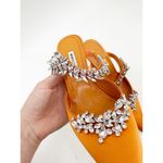 Manolo Blahnik Orange Satin Crystal Embellished 90 Mules 39.5 Photo 4