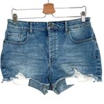 Warp + Weft Ibiza High Rise festival Distressed Blue Denim Jean Shorts Size 31 Photo 0