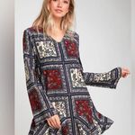 Lulu’s Crack A Smile Floral Patchwork Shift Dress Small Blue Photo 0