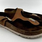 Birkenstock Gizeh Thong Sandals Nubuck Leather Buckle Metallic Sea Copper M6 W7 Photo 3