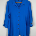 John Mark  Tunic Top Womens Large Blue Button Back Collared Shirt Lagenlook Artsy Photo 0