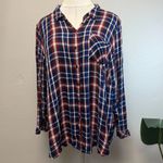 Torrid Red & Blue Plaid Lizzie Button Down Top - Size 28 (5) Photo 2