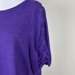 Chico's 3 Top Womens XL Purple Linen Ruched Short Sleeve Solid Pullover Casual Photo 3