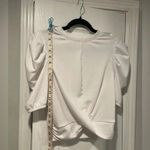 Melrose and Market  White Ribbed Puff Sleeve Twist Front Stretch Crop Top Size S Photo 4
