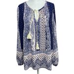 Umgee  Women's Size Small Mixed Print Blouse Bohemian‎ Tassel Oversize Peasant Photo 1