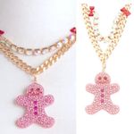 Betsey Johnson NWT  Pink Multi Glitter Rhinestone‎ Gingerbread Ornament Necklace Photo 11