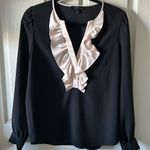 J.Crew Women’s Black & Blush Pink Ruffle V-Neck Long Sleeve Top Size Small Photo 0