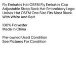 Fly Emirates Hat OSFM Fly Emirates Cap Adjustable Strap Back Hat Embroidery Logo Black Size One Size Photo 1