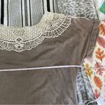 Hannah Crochet Collar Short Sleeve Shirt Medium Neutral Taupe Mandala Blouse M Tan Photo 6
