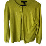 EXPRESS Y2k Lime Green Sequin Beaded Embellished Silk Cashmere Blend Cardigan L Photo 0