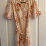 Kaari Blue  peach‎ floral midi dress tie waist size L Photo 0