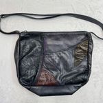 Vintage Patchwork Genuine Leather Shoulder Bag Purse Tooled Floral Croco Gray Photo 4