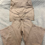 Women's Tan Lounge Set. Wide leg drawstring pants and mock neck top Size M Photo 0