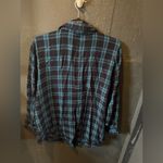 Avenue  Dark and Light Blue Button Up Plaid Blouse Photo 2