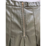 Women's Ces femme Olive Green Pleated Faux Leather Skater Mini Skirt L Size L Photo 2