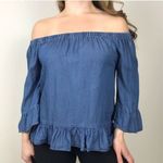 Anthropologie Womens Jane and Delancey Chambray Denim Off Shoulder Top - Sz M Photo 0