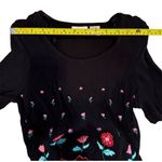 Fashion Bug Vintage Plus Size 14 Black Embroidered Floral Knee Length Dress Short Sleeve Photo 8