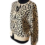 Sunday Edition Leopard Print Tie Front Cardigan Size L Coquette Bow Knit Tan Size L Photo 3