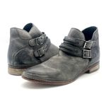 Free People  Braeburn Distressed Gray Leather Ankle Boots 37 Double Buckle Strap Photo 4