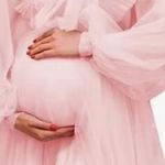 Tulle Ruffles Maternity Dress for Photoshoot Puffy Long Sleeve V Neck Baby Showe Pink Size L Photo 1