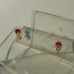 14K Yellow Gold Ruby Stud Earrings Round Red Gemstone 0.37g Minimalist Design Photo 9