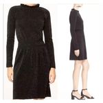 Tory Burch Black Isabelle Wool Metallic Knit Ruffle Neck Sweater Dress Large Photo 1