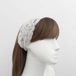 White Lace Floral Headband – Head Bands for Women, Hair Accessories, Boho, Head Covering, Hair Band, Bandana, Elastic Back, Hippie, Bridal Photo 2